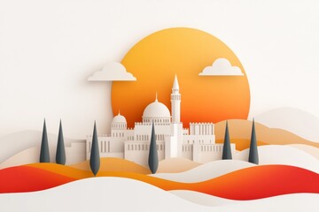 Aufkleber - A simple flat design of Jerusalem city skyline, highlighting key landmarks with bold, clean lines