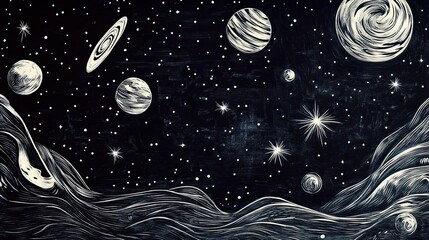 Wall Mural - celestial bodies and starry night sky landscape