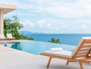 Relax by the serene poolside with stunning ocean views, perfect for unwinding under the sun in a tranquil setting.