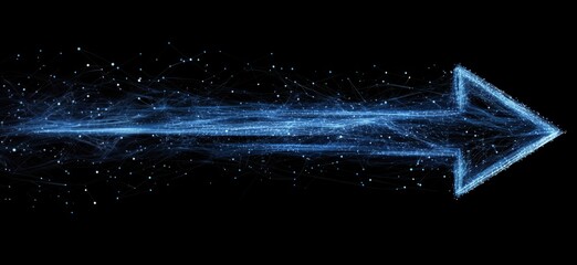 Poster - Digital Arrow Symbolizing Progress and Direction with Abstract Blue Lines and Particles, copy space for text