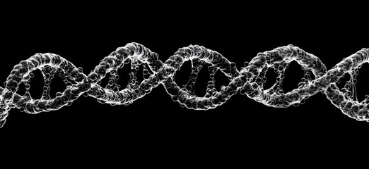 Poster - DNA double helix structure, molecular biology representation, genetic information, scientific illustration, black background, 3D rendering, copy space for text