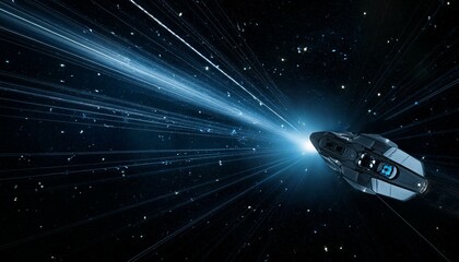 Wall Mural - a spaceship sailing through deep, dark space