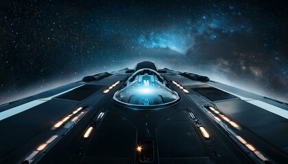Wall Mural - a spaceship sailing through deep, dark space