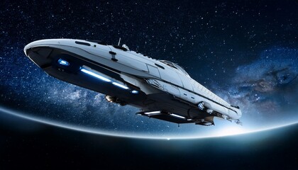 Wall Mural - a spaceship sailing through deep, dark space