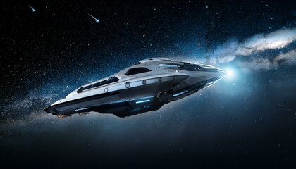 Wall Mural - a spaceship sailing through deep, dark space