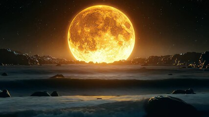 Wall Mural - a large orange moon is reflected in the water