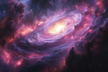 Wall Mural - cosmic clouds of deep purple and bright pink swirl in a stunning galaxy backdrop dotted with brillia