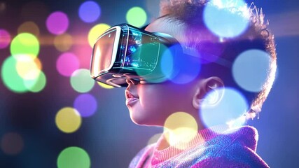 Poster - Child explores virtual reality with immersive technology in a vibrant setting