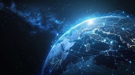 Poster - global network for the exchange of data on the planet earth. blue black ground.