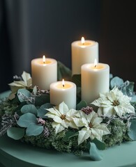 Poster - Elegant candle arrangement on a table for festive celebrations and gatherings