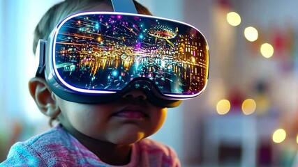 Poster - Child exploring virtual reality with immersive visuals in a bright indoor environment