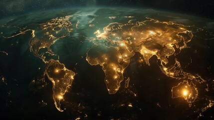 Poster - Glowing world map viewing from space. Seamless looping time-lapse 4k video animation background