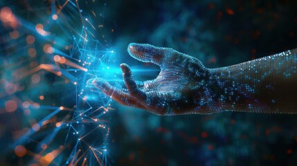 Poster - hand on digital technology cyber space smart world metaverse, futuristic smart digital solution inte