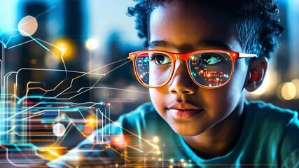 Poster - Innovative child engages with advanced technology in a bright urban setting during daytime