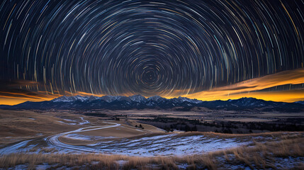 Wall Mural - Twinkling Stars Night Sky - Long Exposure over Mountain Range