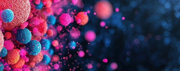 Poster - World Cancer Day concept. Colorful abstract spheres on a dark background creating a vibrant atmosphere.