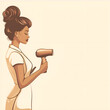 © magpie - Hairdresser holding hair dryer and comb, ready for styling. banner with space for text on the right.