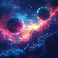 Wall Mural - exploring cosmic wonders planets and nebulas in a vibrant galaxy digital art outer space surreal vie