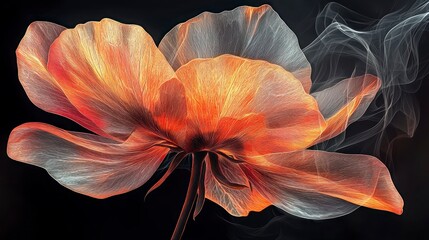 Wall Mural - Fiery orange flower with smoke trails.