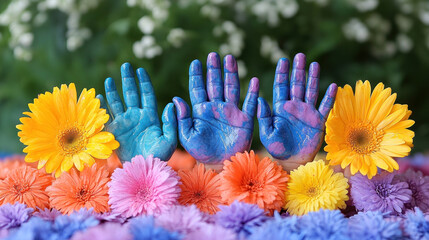 A Mother Day handprint art activity with kids creating keepsakes for their moms