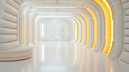 Poster - Futuristic Minimalist Interior Design with Soft Curves and Warm Lighting in Modern Space