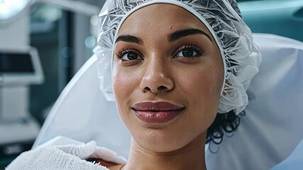 Poster - A patient prepares for stem cell therapy in a contemporary healthcare facility, showcasing confidence and calmness in a clinical environment.