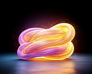 Poster - Colorful Abstract Twisted Shape with Magical Glow on Dark Background for Creative Projects