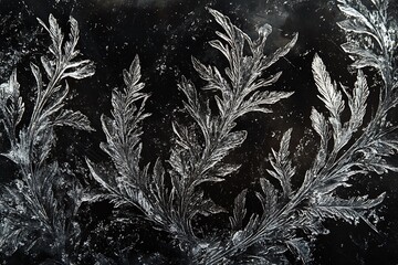 Poster - Intricate frost patterns on a dark surface.
