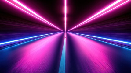 Poster - Abstract neon light tunnel with vibrant colors.