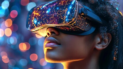 Poster - Engaging experience with virtual reality headset in vibrant, colorful environment
