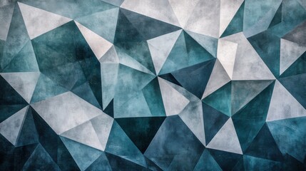 Poster - Abstract geometric pattern with blue and gray triangular shapes in mosaic design