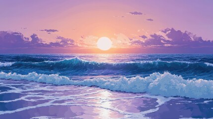 Wall Mural - Ocean Sunset Serenity: A Breathtaking Coastal Scene at Dusk