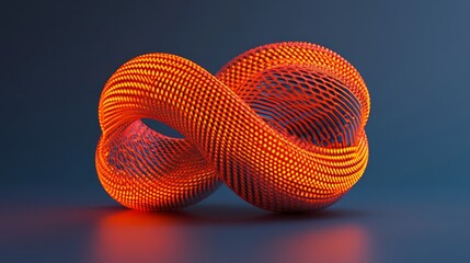 Poster - Abstract 3D Infinity Loop Design in Vibrant Red and Orange Colors with Mesh Texture Against a Dark Background for Creative Visuals