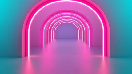 Poster - Futuristic Interior with Neon Pink Arches and Soft Glow in a Calm Atmosphere, Perfect for Modern Design Themes and Abstract Concepts