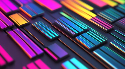 Poster - Abstract Colorful Rectangles Displaying Vibrant Patterns and Reflections on a Dark Background in a Modern Artistic Composition