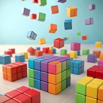 abstract 3d illustration of colorful cubes backgrund