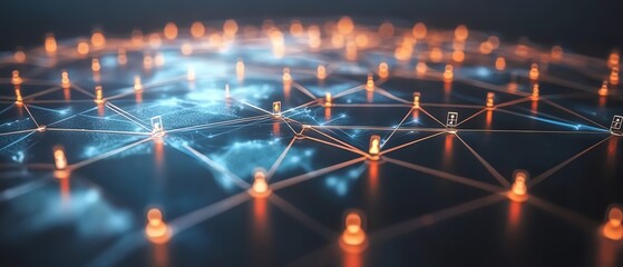Aufkleber - A digital business network concept with abstract lines and nodes connecting the globe