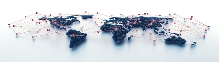 Poster - A modern global business network design with interconnected digital nodes and lines, representing corporate communication, technology, and social media connections on a digital map