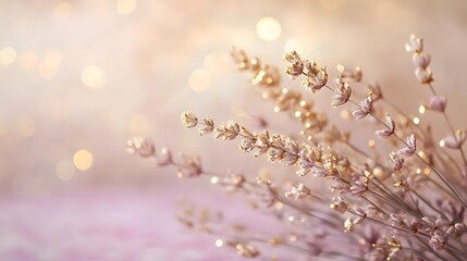 Sticker - Ethereal bokeh sparkles blending golden and Blue tones indoors on a smooth lavender and beige backdrop