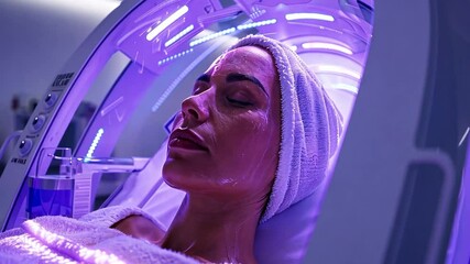 Poster - A patient lies relaxed in a high-tech device designed for stem cell therapy. Bright lights illuminate the room as the individual undergoes a transformative health procedure.