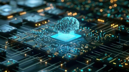 Poster - Illustration of a machine learning process featuring artificial intelligence, deep data mining, and machine learning as components of modern computer technology concepts, portrayed in a 3D rendering