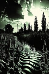 Wall Mural - monochrome landscape of a serene creek