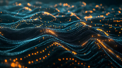 Poster - Dynamic waves of light abstract digital ocean visualization dark environment close-up energy flow concept