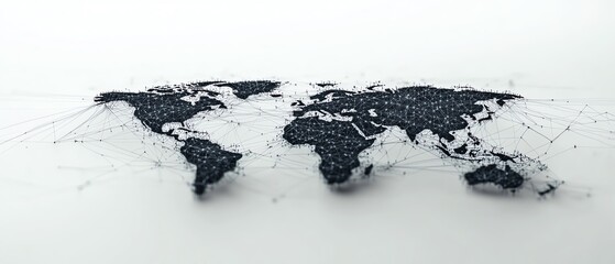 Poster - 3D illustration of a digital global network with nodes and lines, connecting people around the world to symbolize global communication and interconnectedness