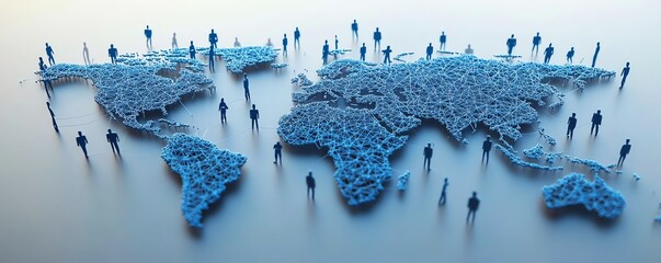 Poster - 3D illustration of a global network connecting people around the world with digital nodes and lines, representing global communication and connectivity