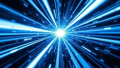 Fototapete - Dynamic blue starburst effect with soft light trails in a futuristic digital composition