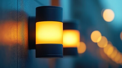 Poster - Wall-mounted light fixture emitting a warm glow.