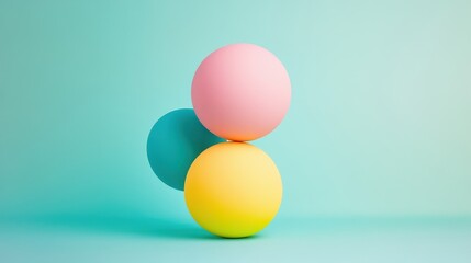 Poster - Playful Three Dimensional Colorful Orbs on a Soft Background in Pastel Tones