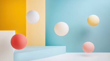 Poster - Three Dimensional Spheres in Vibrant Colors Floating in an Artistic Modern Interior Background
