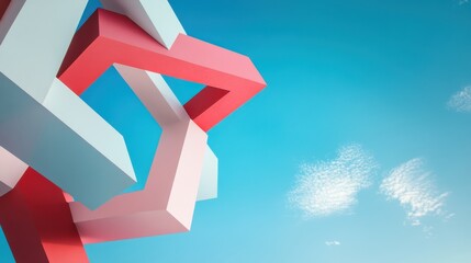Poster - Playful and Vibrant Abstract Sculpture Against a Clear Blue Sky with Dynamic Shapes and Colors